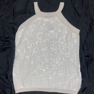 NWOT Romeo +Juliet Couture White Sequin Sleeveless Sweater Size Large